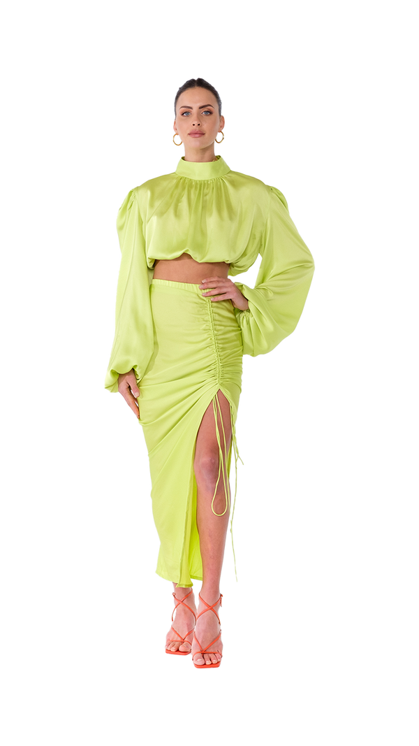 Roma Ruched Skirt Long Lime Green