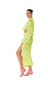 Roma Ruched Skirt Long Lime Green