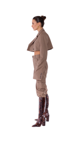 Philomena Cargo Pants Elastic Bottoms Mocha Brown
