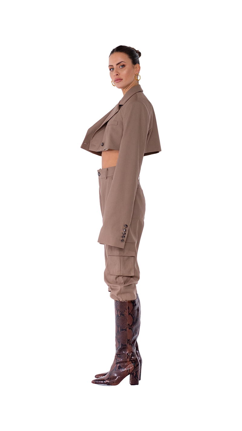 Philomena Cargo Pants Elastic Bottoms Mocha Brown