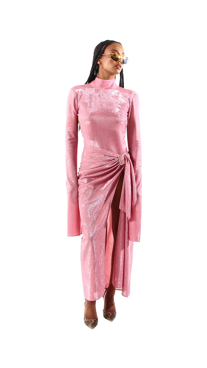 Exclusive Long Skirt with Buckle Detailing Pink