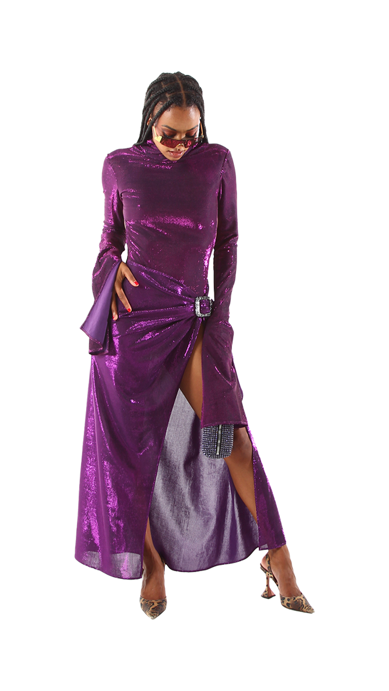Exclusive Long Skirt with Buckle Detailing Purple