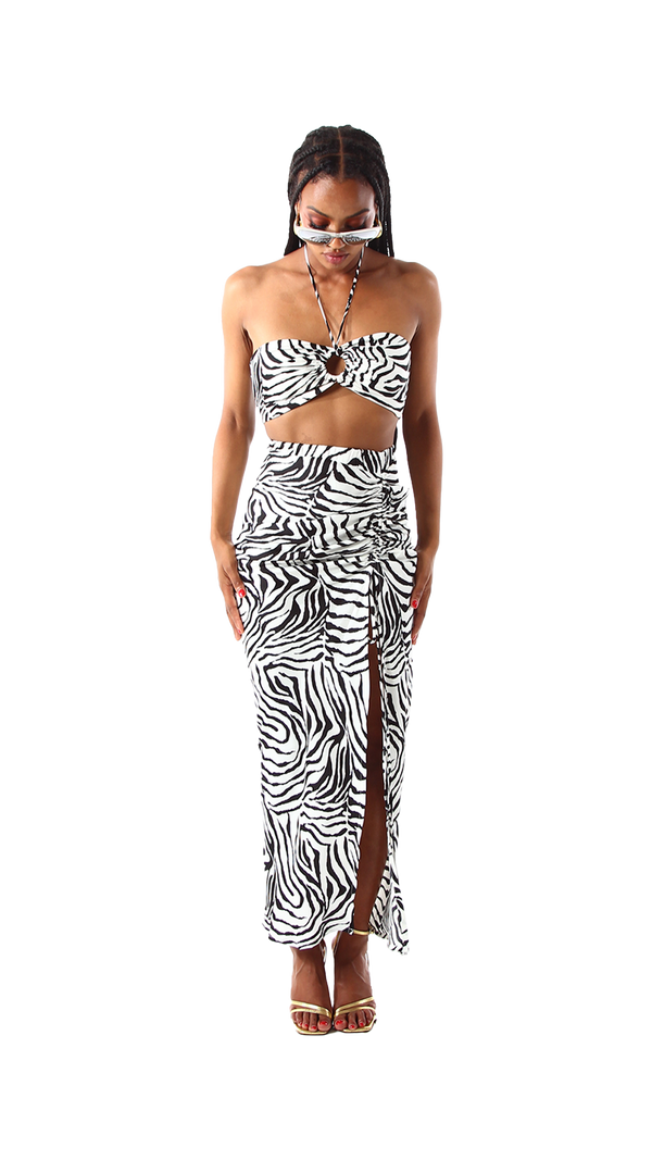 Tulum Roma Ruched Skirt Long Zebra