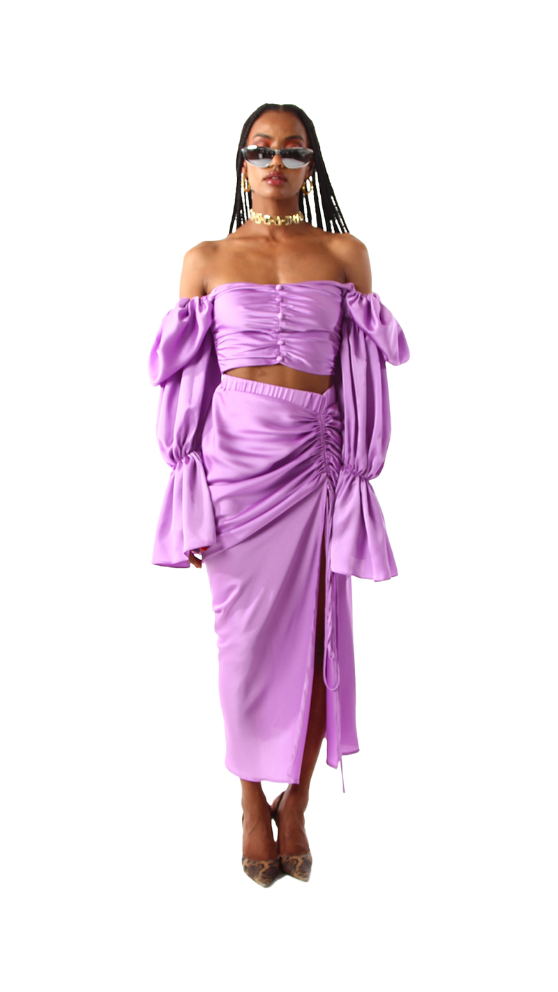 Roma Ruched Skirt Long Lilac