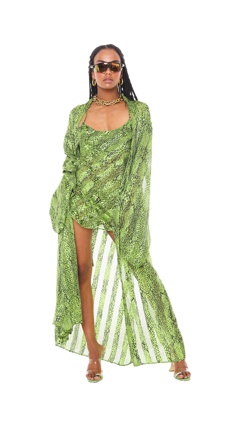 Tulum Slip Dress Green Snake