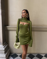 Femme Fatale Corset & Detachable Neck Sleeve Olive Green