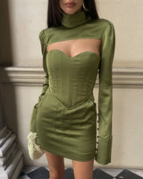 Femme Fatale Corset & Detachable Neck Sleeve Olive Green