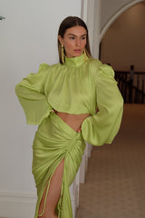 Roma Ruched Skirt Long Lime Green