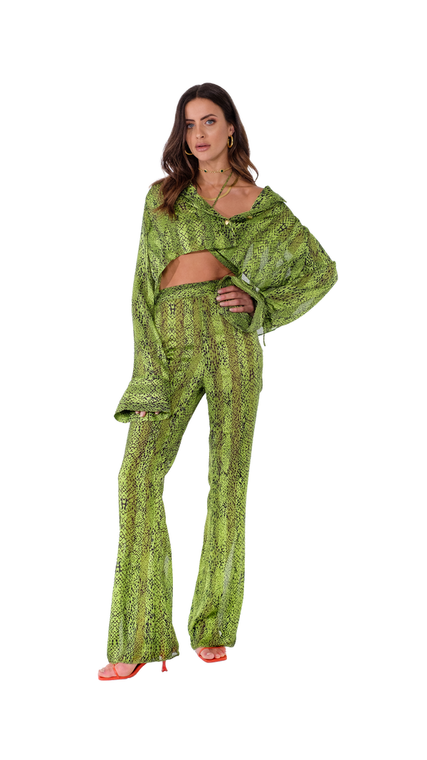 Tulum Flare Pants Green Snake