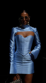 Femme Fatale Corset & Detachable Neck Sleeve Baby Blue