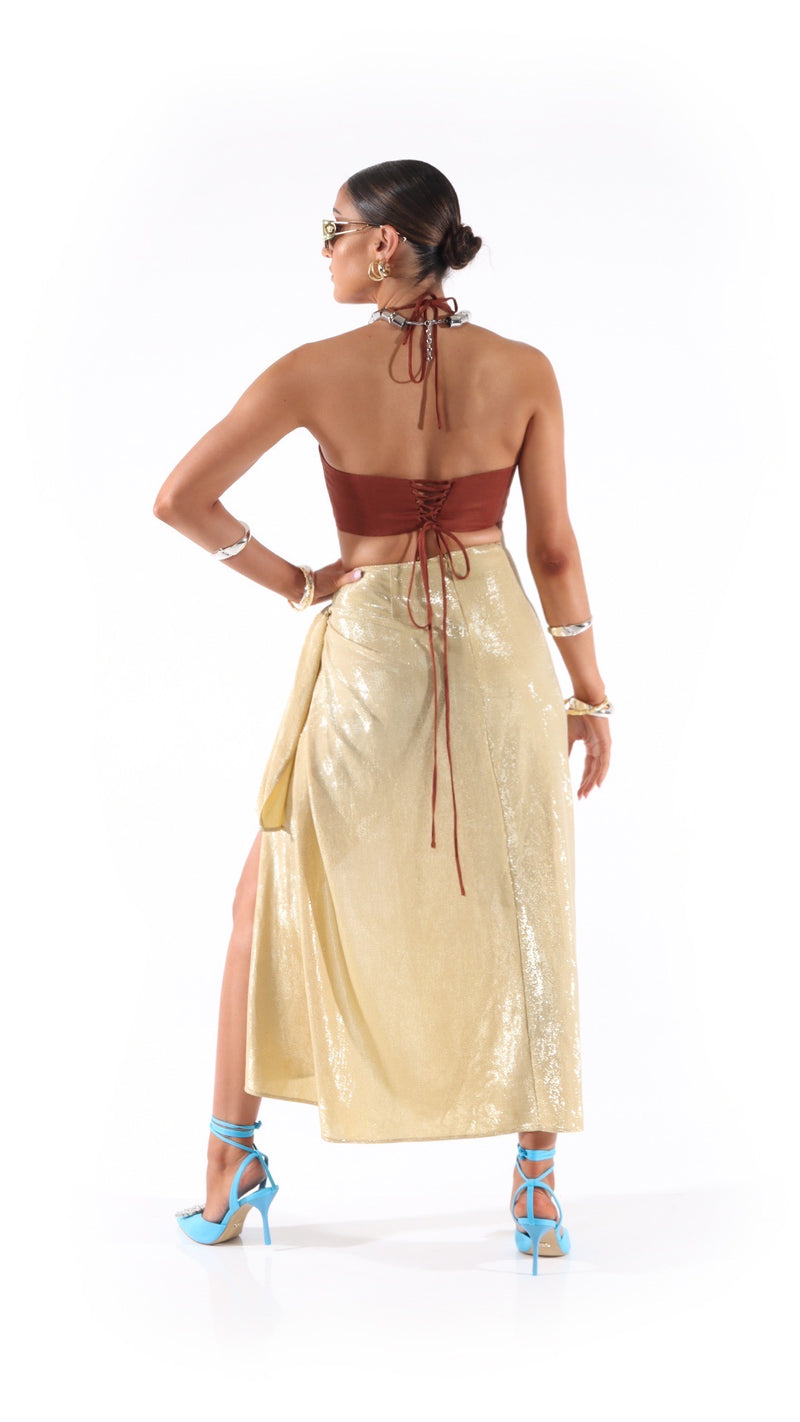 Exclusive Long Skirt with Buckle Detailing Gold