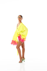Rio Robe Fluro Yellow Pink Lace