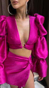 Aurieta Dramatic Sleeve Top Pink Fuchsia