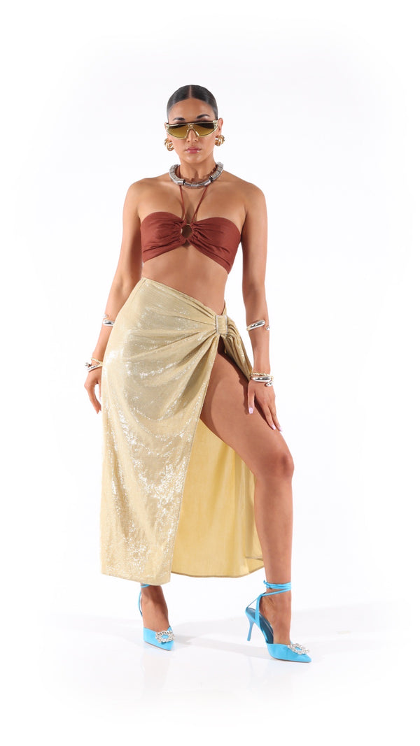 Exclusive Long Skirt with Buckle Detailing Gold