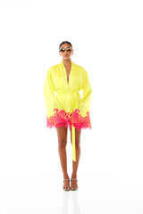 Rio Robe Fluro Yellow Pink Lace