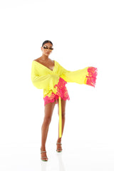 Rio Robe Fluro Yellow Pink Lace